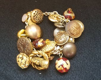 Metal Button and bead charm bracelet