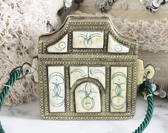 Bolsa transversal berbere marroquina de metal vintage elegante feita à mão