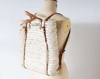 Moroccan basket bag with leather straps
