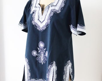 Navy embroidered Moroccan top