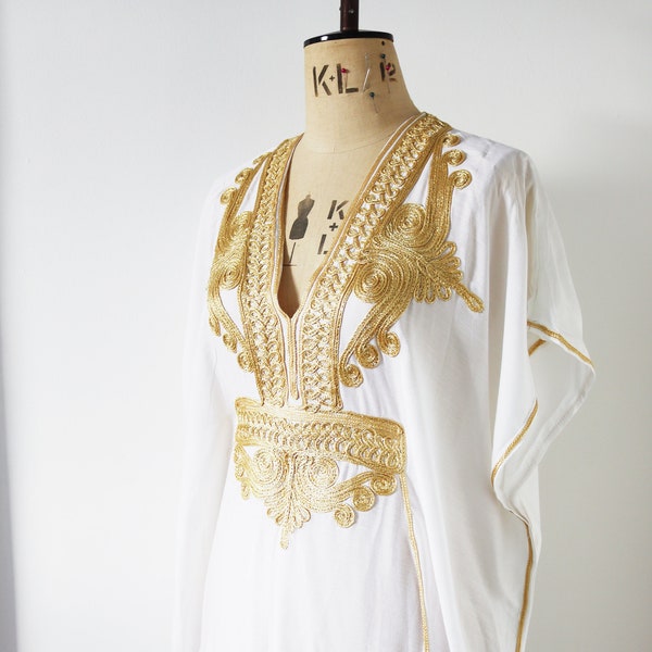 white and gold  embroidered Moroccan dress