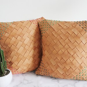 Set of two Moroccan hand made woven leather pillow cases
