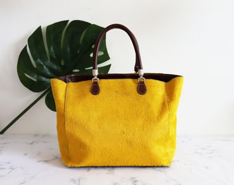 Basketpocket-pocket fabric and faux leather pot midnight blue with citrus motifs reversible model