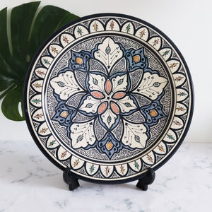 Large Hand painted blue Moroccan decorative plate
