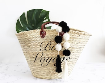 Bon Voyage hand painted woven Moroccan Basket tote