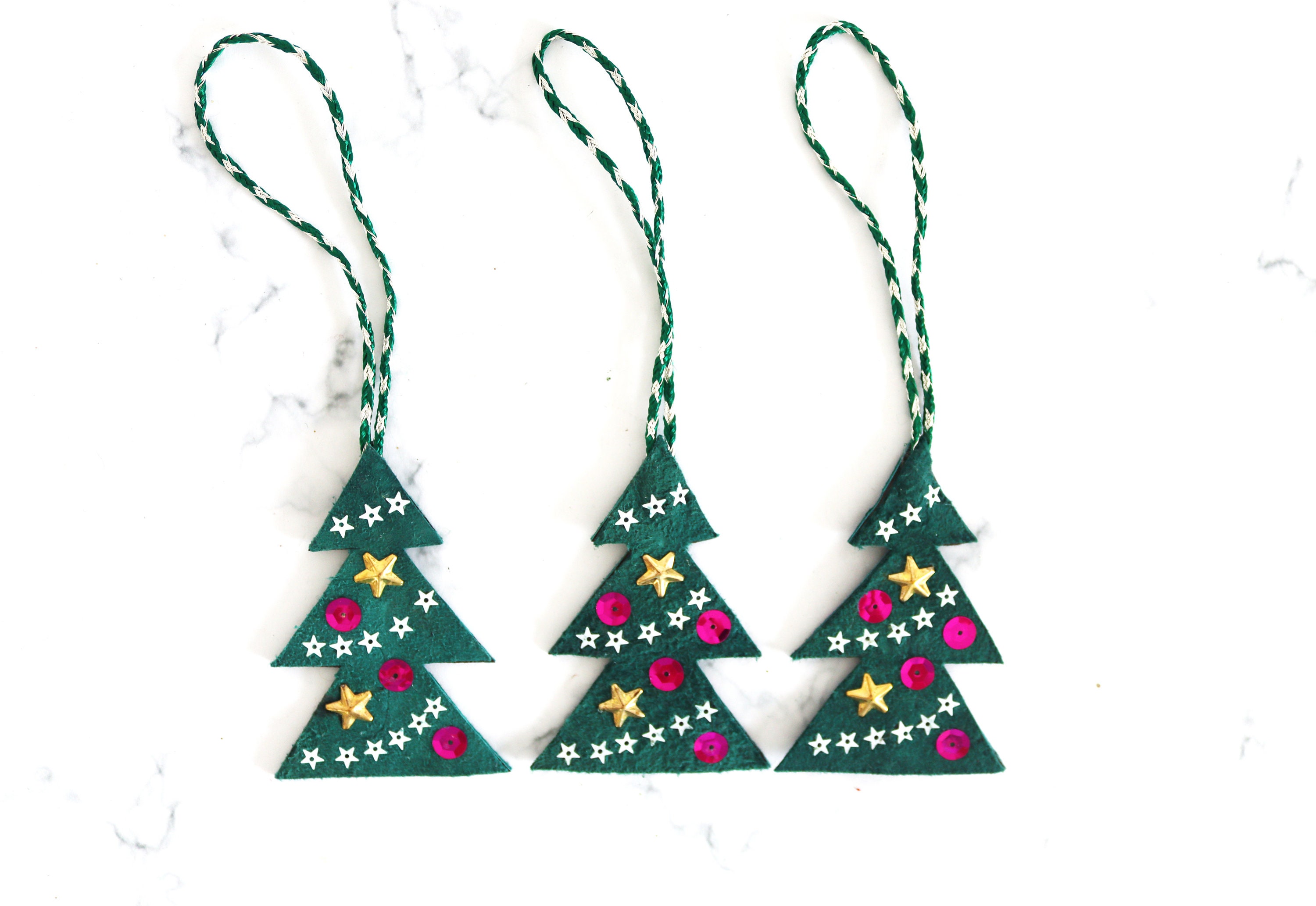 Three Leather Christmas Tree Decorations Etsy UK
