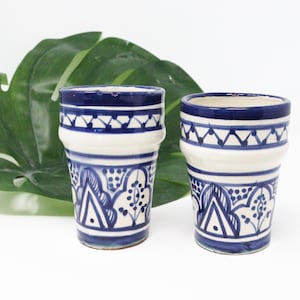 Blue and white moroccan tea cups