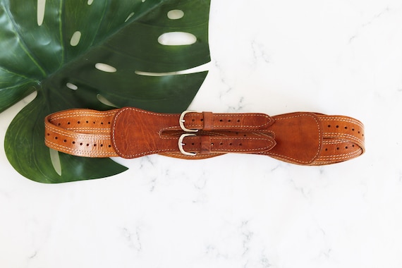 Vintage Leather Moroccan Belt Vintage Moroccan Braided Leather Belt Large Metal Buckle  main image 2
