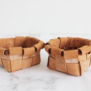small hand woven leather trinket pots