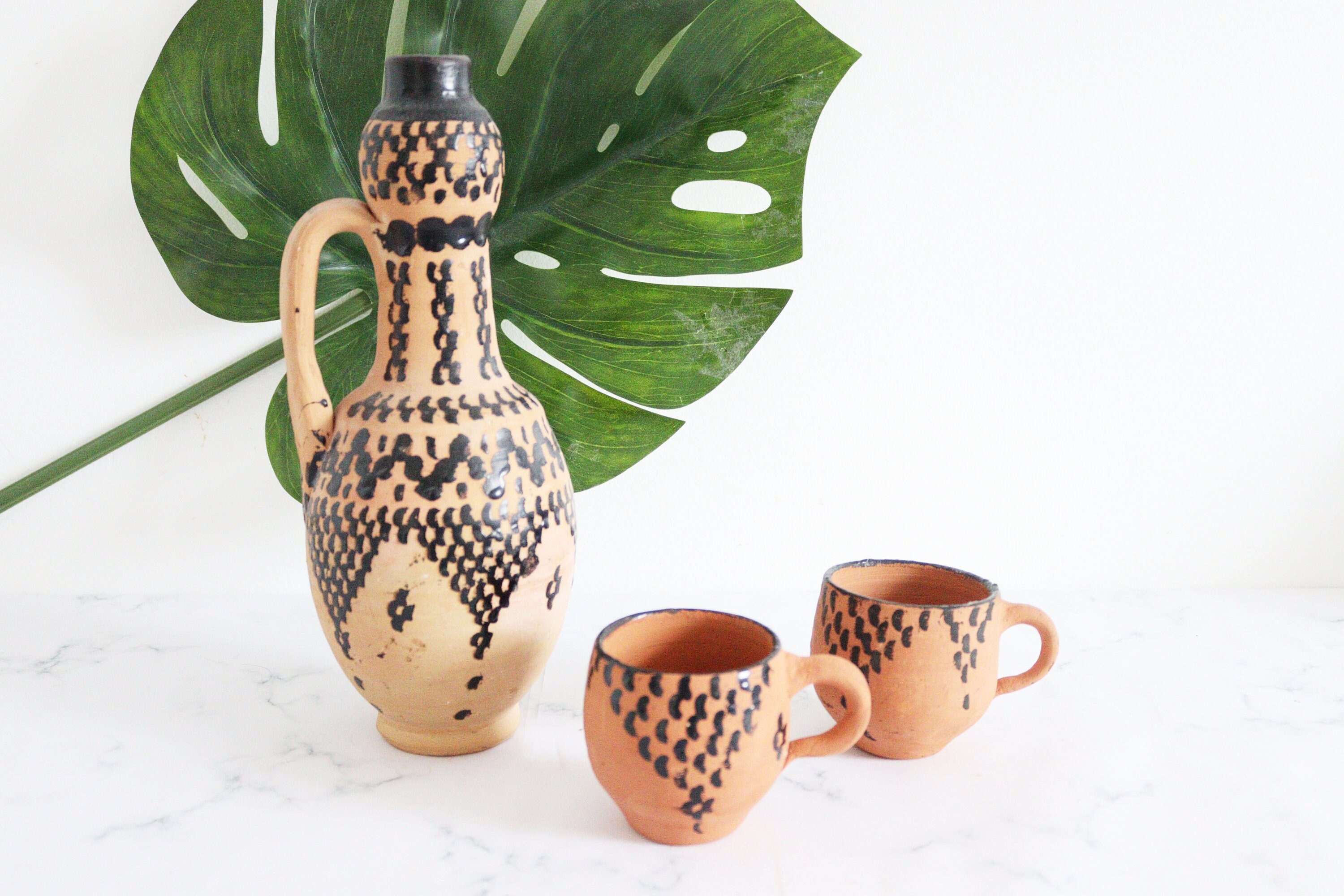 Vaso Taza cerámica Marroquí Terracota Barro Pintado con Brea Natural -  Desinfectante Natural - Refrescante - Modelo Kitran