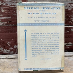 1959 Marriage Legislation New Code of Canon Law Roman Catholic Religious Spiritual Latin English Collectible Book Obscure