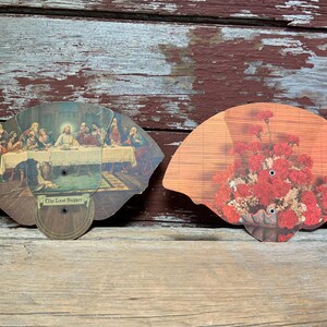 2 Advertising Fans 1930 Funeral Directors Bakersfield CA & Home Acres Supply Grand Rapids MI Church Fans Collectible Advertisement