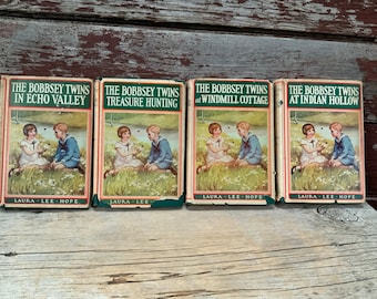 Book Bundle!! 4 Bobbsey Twins 1920s thru 1940s Indian Hollow Echo Valley Windmill Cottage Treasure Hunting Vintage Children&#39;s Books