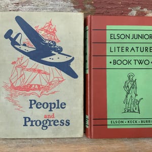 Vintage Pair of Readers Literature School Book Elson Junior 1936 People and Progress 1943 Collectible Kids Books