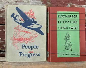 Vintage Pair of Readers Literature School Book Elson Junior 1936 People and Progress 1943 Collectible Kids Books
