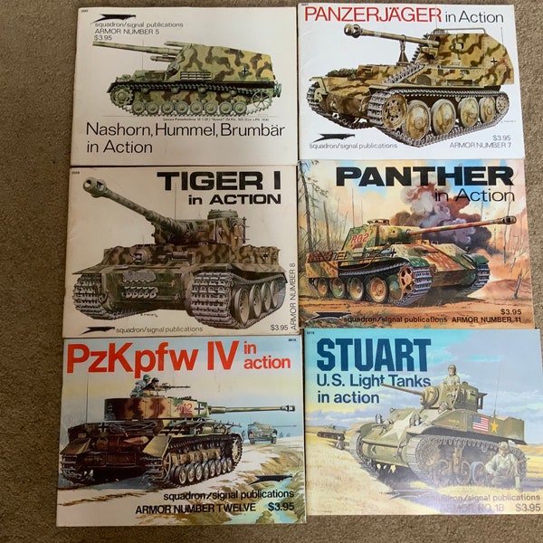 Lot 1970’s 6 Squadron Books Military Tanks Panzerjager Tiger Panther Nashorn Brumbar Collectible Military Out of Print