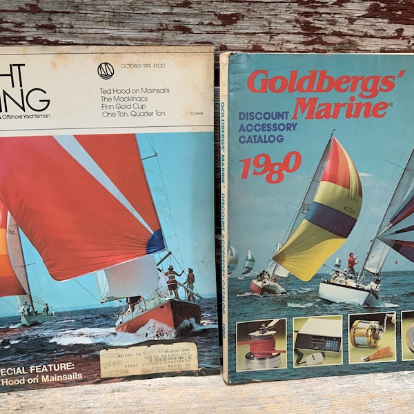 Vintage Boating Sailing Yacht Racing 1974 Magazine 1980 Goldberg Marine Catalog Collectible Boat Ephemera