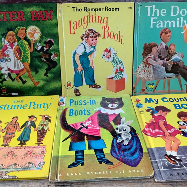 Lot of 6 Vintage Children’s Books Wonder Book Rand McNally Elf 1950s 1960s