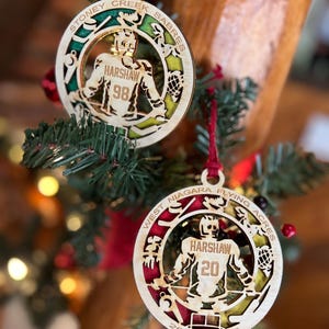 Personalized Hockey Christmas Ornament: Engraved Baltic Birch Team Keepsake