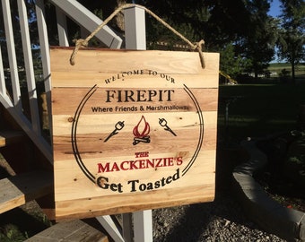 Outdoor Firepit sign. Custom Engraved Family Sign, Rustic Fire Pit Outdoor Wall decor