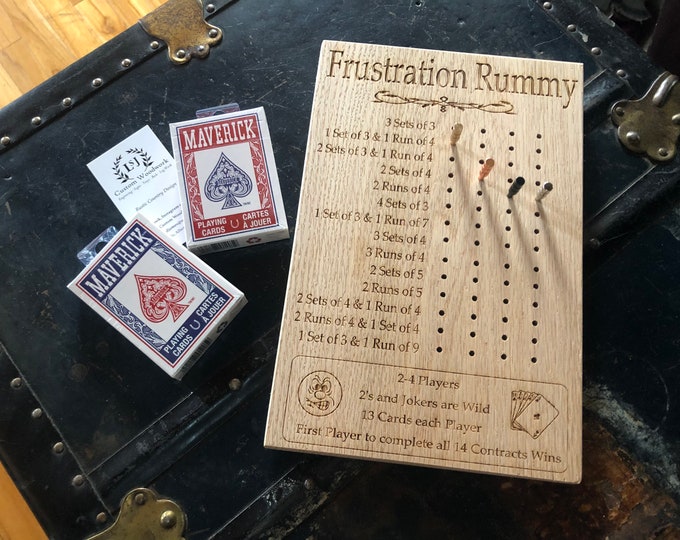 Frustration Rummy,  Rummy Game Board, Customized Wooden Game Board, Handmade Game Set, Gift for the Game Lover,