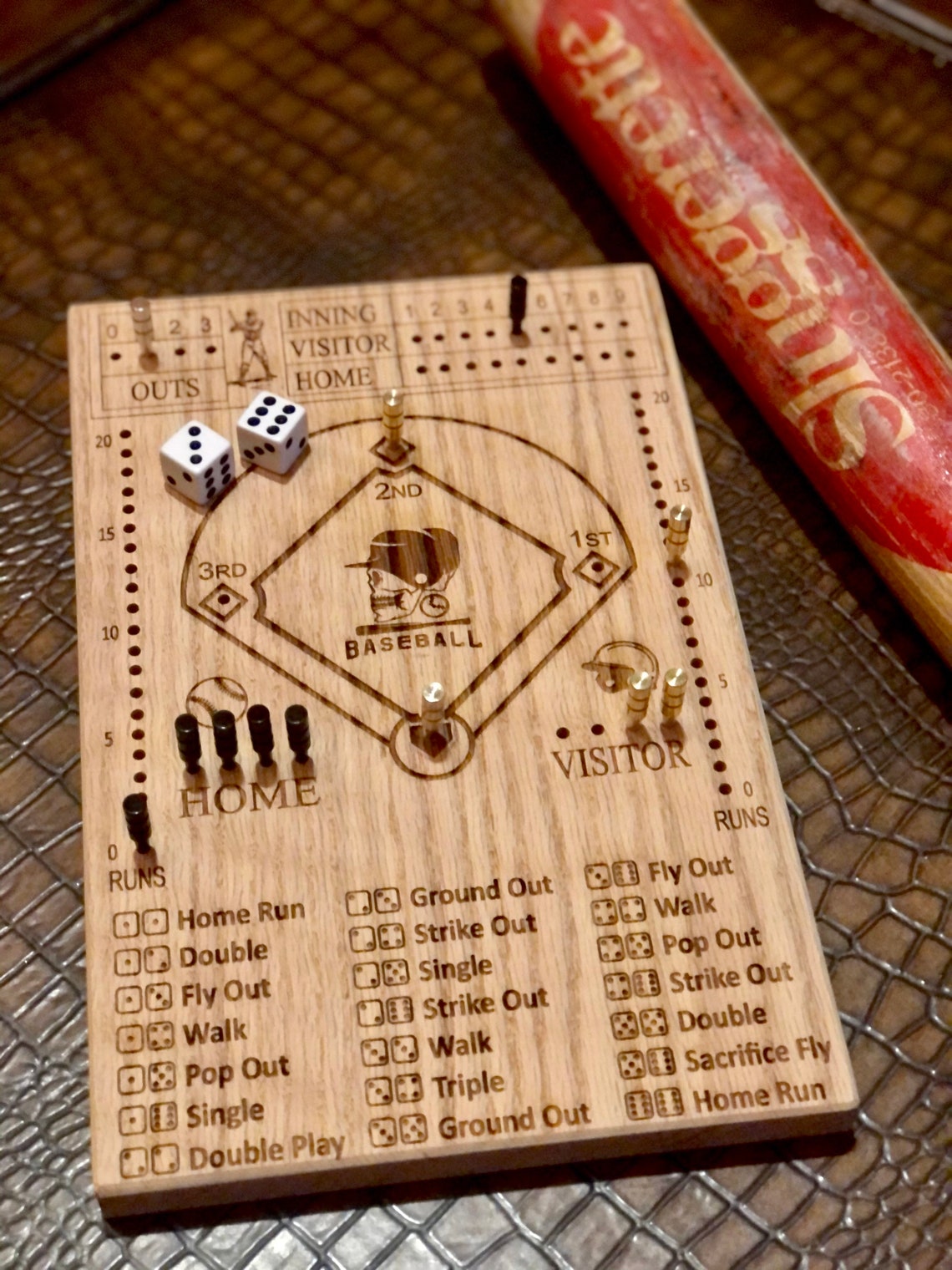 Dice Baseball Game Oak game Board engraved playing board for Etsy Dice Baseball Game Oak game Board engraved playing board for Etsy