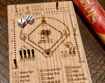 Dice Baseball Game Board, engraved playing baseball board for the family, Family game, customized team logo