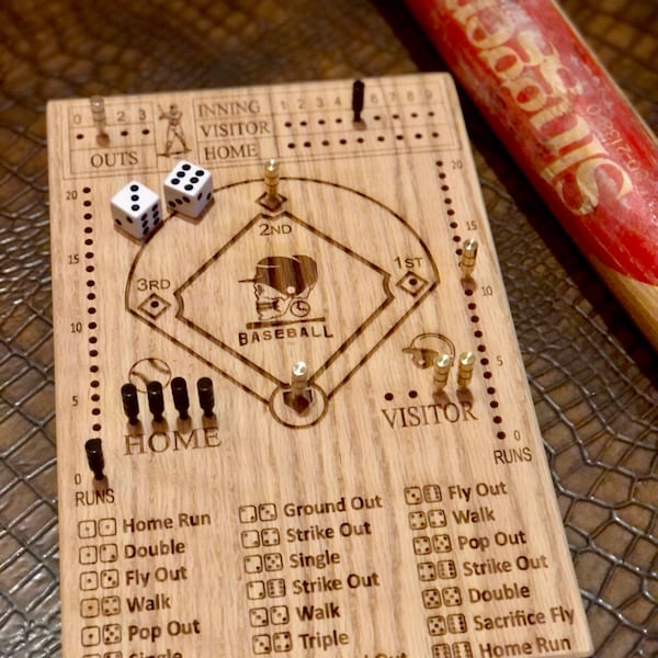 Dice Baseball Game Board, engraved playing baseball board for the family, Family game, customized team logo