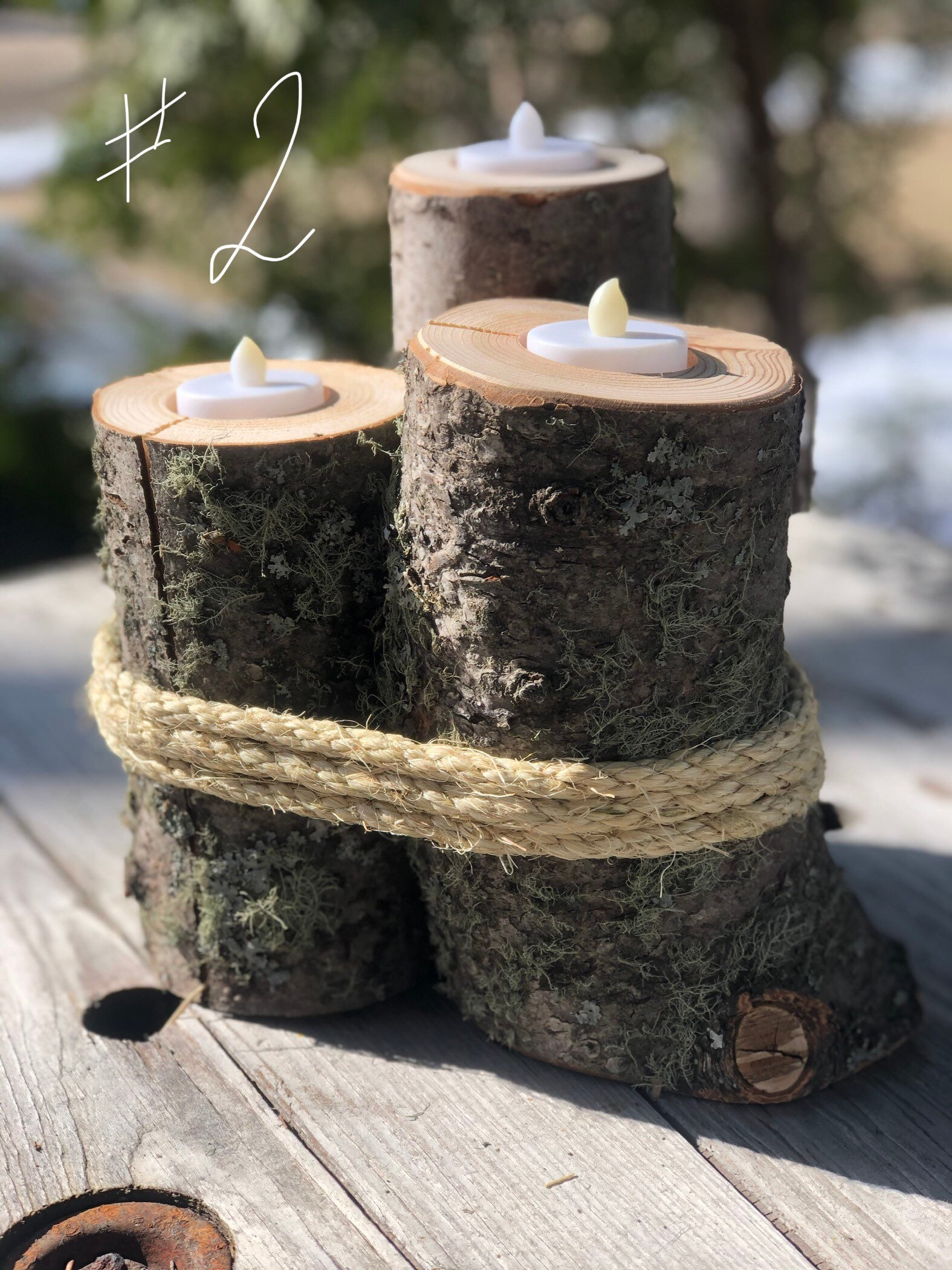 Rustic log candle holder home decor Handcrafted country Etsy