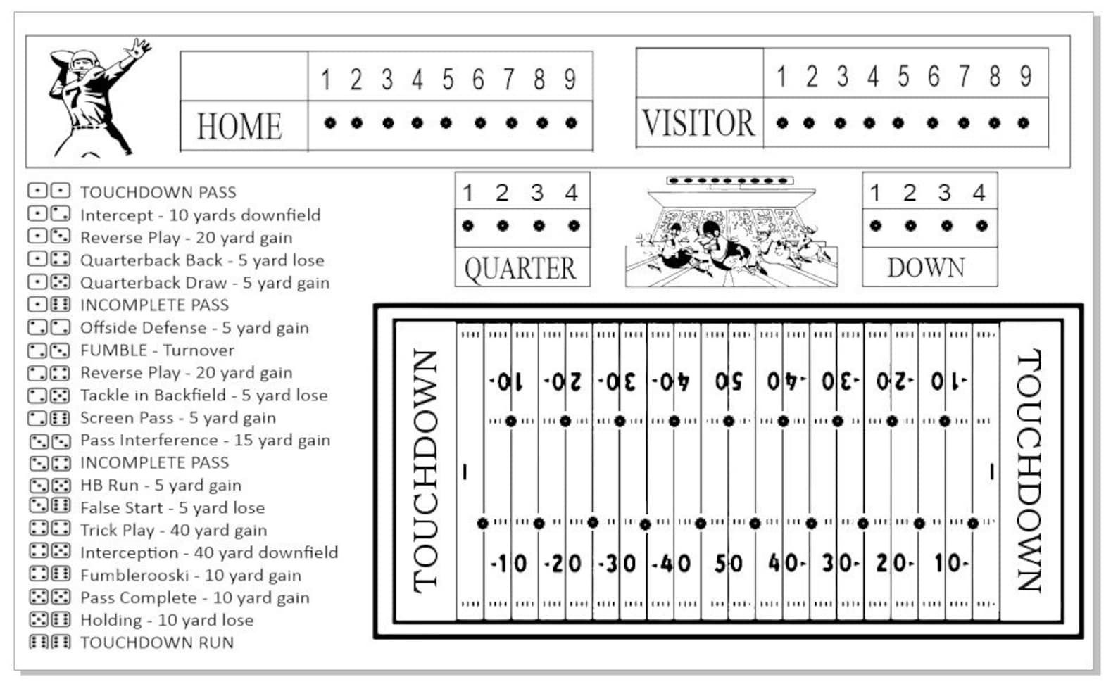 Dice Football Board Game US and Canadian Football Fields Etsy