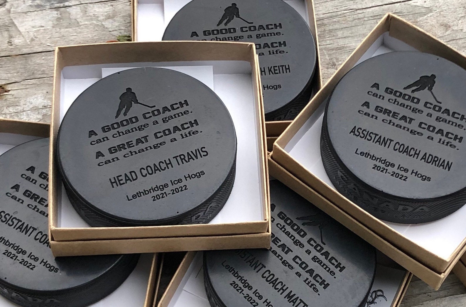 Coach Hockey Pucks Head Hockey Coach Pucks Team Hockey Etsy