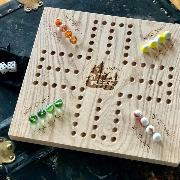 Sorry - Aggravation Game Board, Don't get angry Family Game, Engraved Wooden Game Board, Marbles and Dice, Mensch ärgere Dich nicht, wahoo