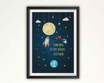 Love You To The Moon And Back Nursery Print, Nursery Art, Instant Download Printable Nursery Art, Nursery Wall Art, Room Art, Baby Print,