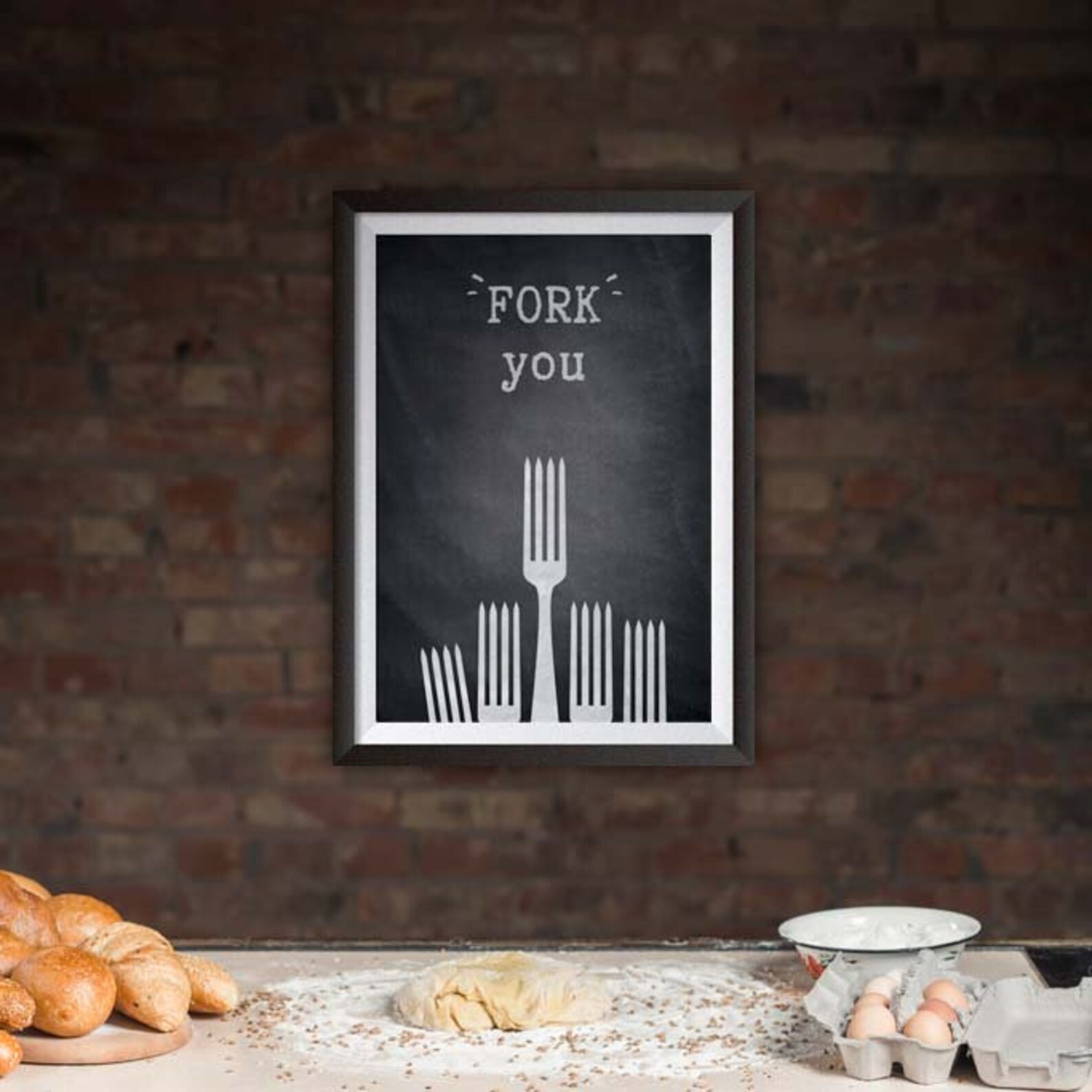 Fork You Printable Artwork, Instant Digital Download, Kitchen Art, Cook