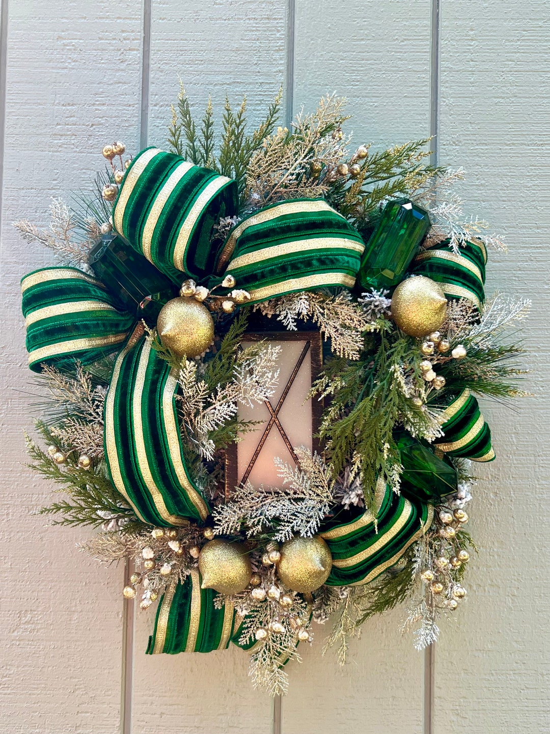 Emerald Green Lantern Wreath Holiday Wreath Holiday Decor Etsy