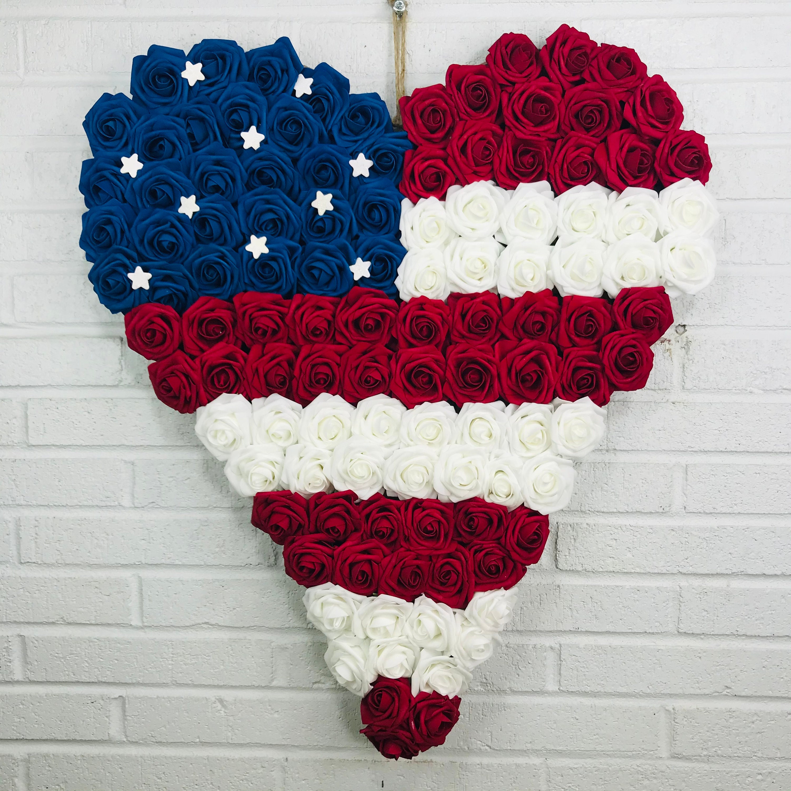 Red White Blue Heart Flag American Flag With Roses Memorial Etsy