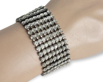 Vintage 40s Multi Row Rhinestone Jeweled Statement Bracelet