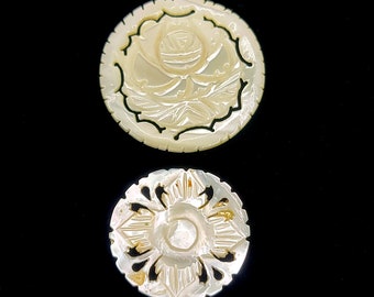 Vintage Hand Carved Mother of Pearl Floral Brooch Pins