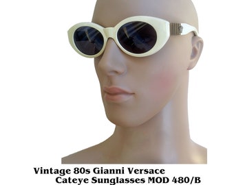 Vintage 80s Gianni Versace Sunglasses MOD 480 B with Case White Cat Eye