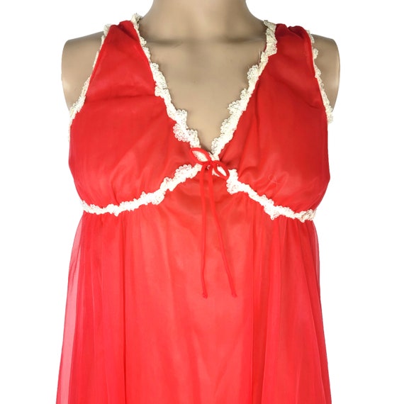Vintage 70s Dynasty Red Sheer Maxi Nightgown - image 5