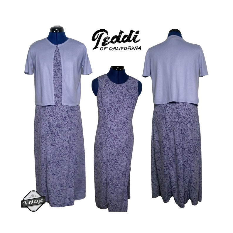 Vintage Teddi of California 2 Piece Dress Sweater Cardigan Set Size 6P