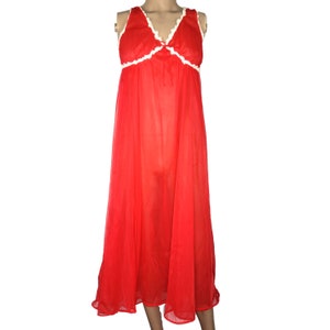 Vintage 70s Dynasty Red Sheer Maxi Nightgown image 2