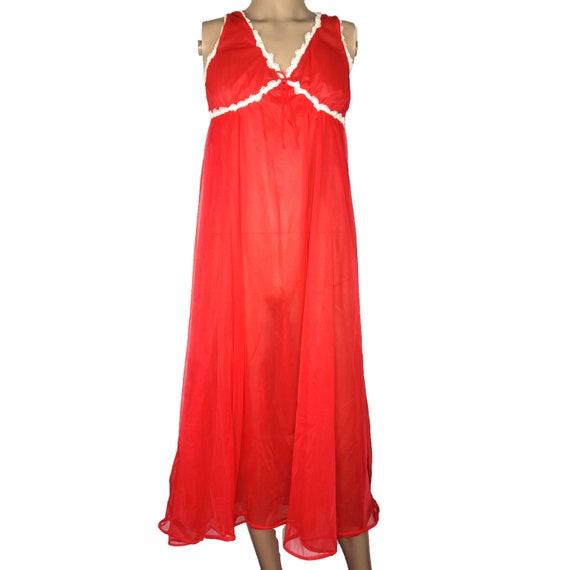 Vintage 70s Dynasty Red Sheer Maxi Nightgown - image 2