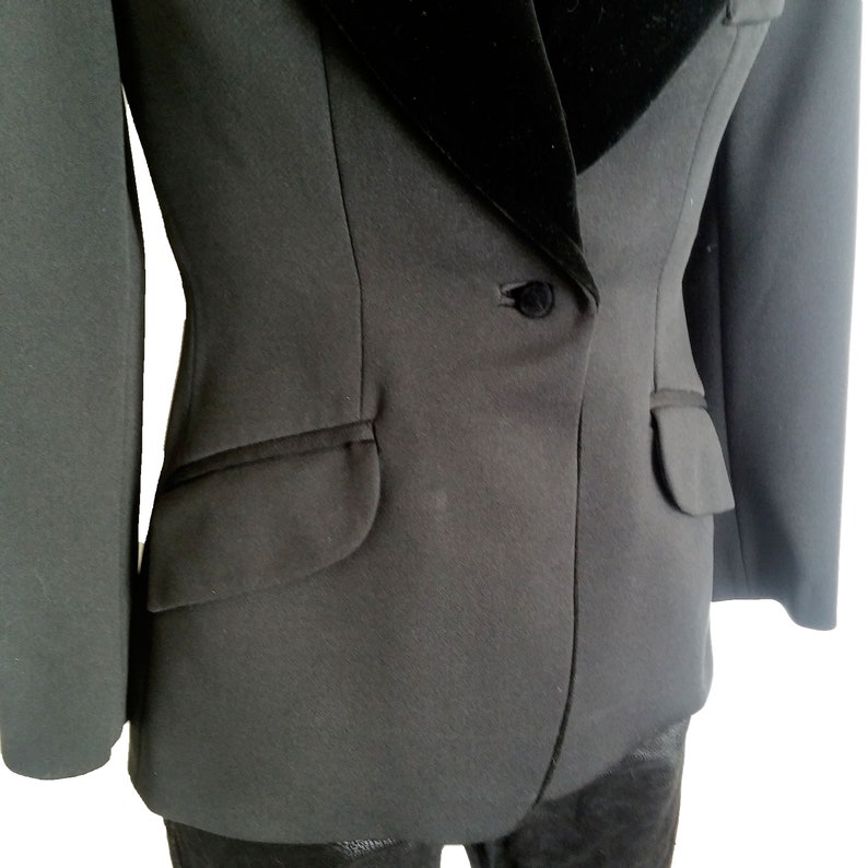 Vintage 60s Lilli Ann Knits Black Velvet Trim Blazer Coat Jacket image 3