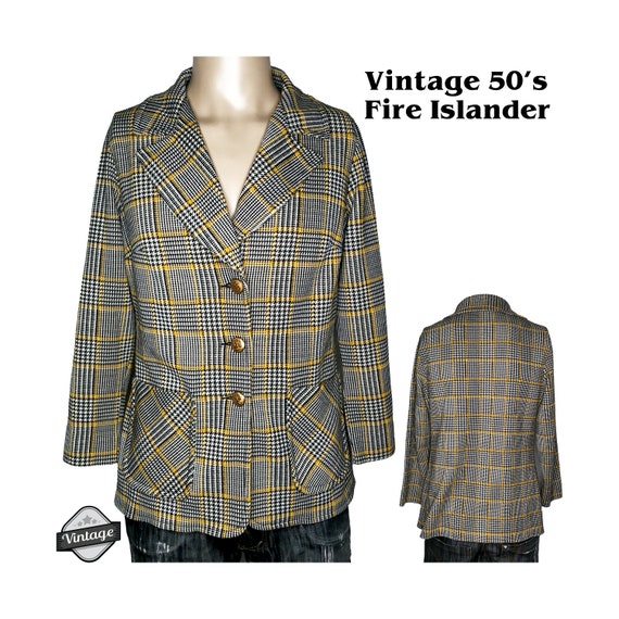 Vintage 50s Fire Islander Plaid Houndstooth Blazer