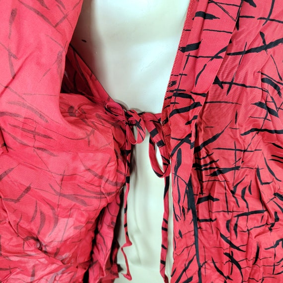 Vintage 90s Nightgown Sleep Shirt Kimono Robe Red… - image 7