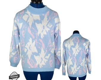 Vintage 80s Pastel Kawaii Floral Knit Sweater Church Easter Kei Fariy