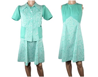 Vintage 60s Handmade Mint Green Jacket and Dress Matching Combo Set