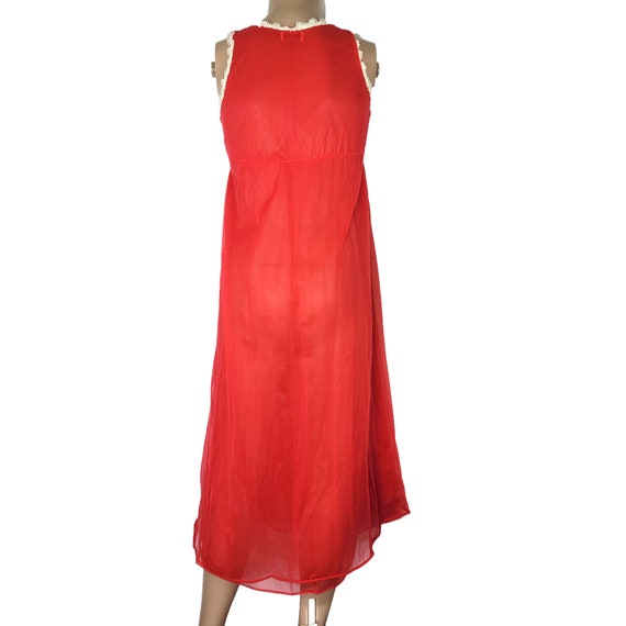 Vintage 70s Dynasty Red Sheer Maxi Nightgown - image 3