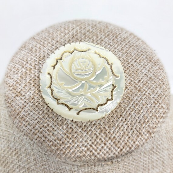 Vintage Hand Carved Mother of Pearl Floral Brooch… - image 2